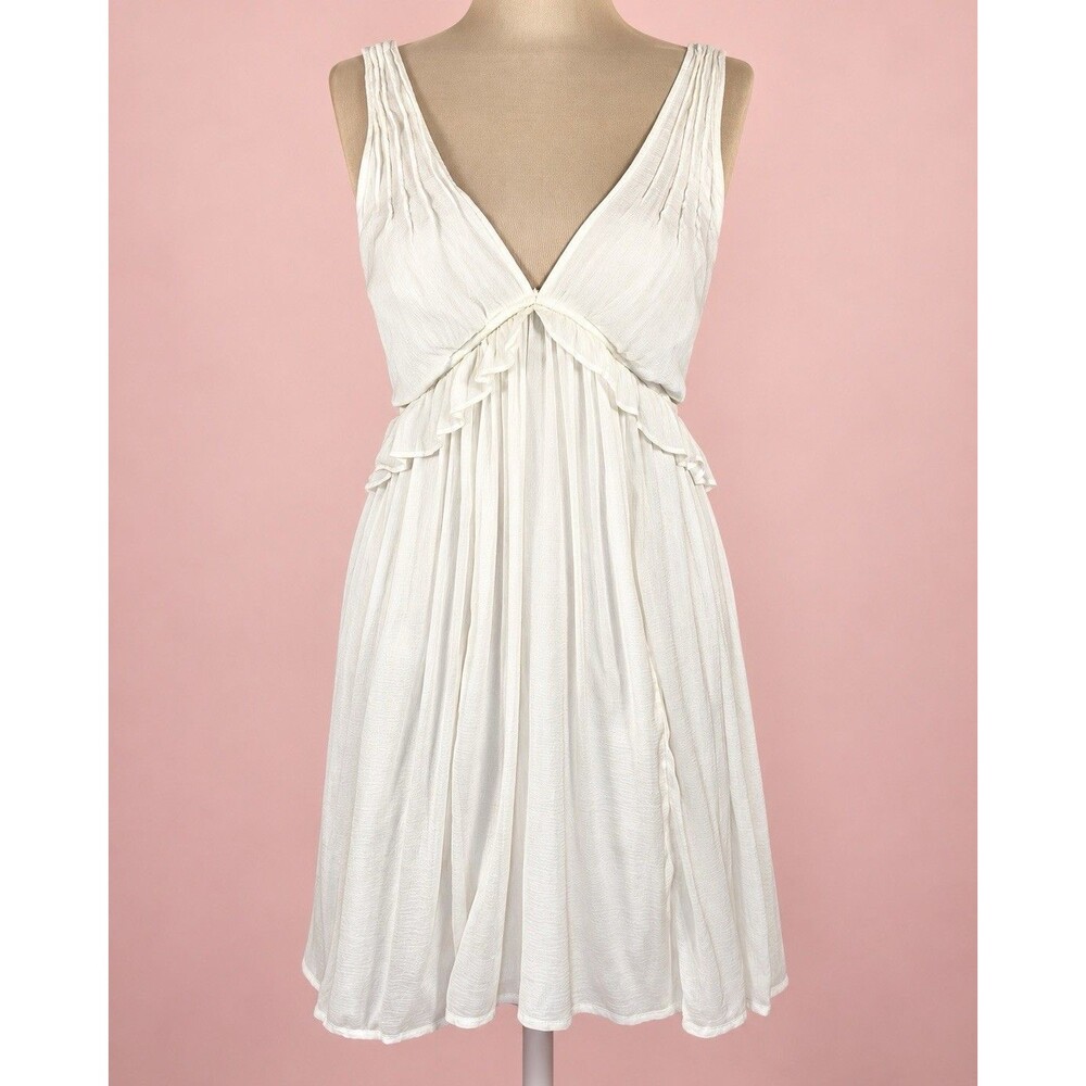 Free People Rio Grande Dress XS Ivory Ruffle Deep V Boho Mini